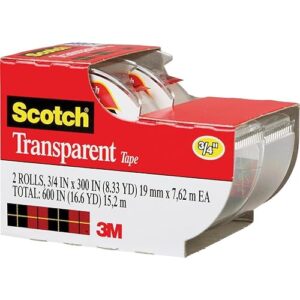 Scotch Transparent Tape, 3/4 in x 250 in, 2 Rolls