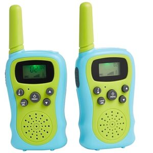 Amazon Basics Kids Walkie Talkie Set, Range Extending Set of 2, for Camping or Birthday Toys, Green and Blue