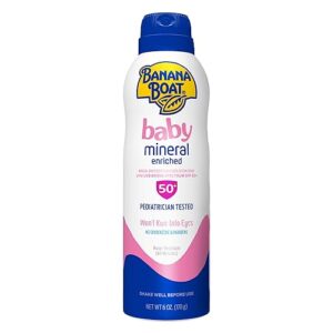 Banana Boat Baby Mineral Enriched Spray Sunscreen SPF 50, 6oz | Banana Boat Baby Sunscreen Spray SPF 50, Sunblock for Babies, Oxybenzone-Free, 6oz