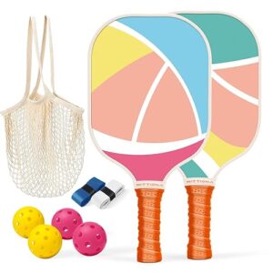 Pickleball Paddles Set of 2 - Fiberglass Pickleball Paddles for Beginners, USAPA Approved Pickle Ball Rackets 2 Pack with 4 Pickleball Balls, 1 Pickleball Net Bag, Paddles Ball Set Outdoor Indoor