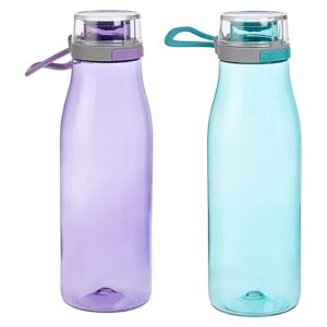 Amazon Basics Tritan BPA-Free Leak-Proof Water Bottles with Action Lid, 2-Pack, 24 oz Blue & Purple