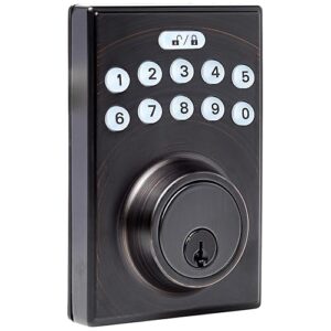 Amazon Basics Electronic Keypad Deadbolt Door Lock with Touch-Control Keyless Entry, Keyed Entry Option, Contemporary, Oil Bronze, 1-Pack