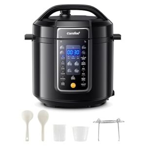 COMFEE’ 9-in-1 Electric Pressure Cooker 13 Presets Instant Multi Cooker Olla de Presion Slow Cooker Rice Cooker Steamer Sauté Yogurt Maker Non-Stick Pot 6 Quart Black, Aluminum