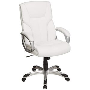 Amazon Basics Executive Home Office Desk Chair with Padded Armrests, Adjustable Height and Tilt, Rolling Swivel Chair, 275 Pound Capacity, White and Pewter