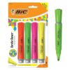BIC Brite Liner Highlighter with Rubber Grip, Chisel Tip, Assorted, Pack of 4 - BLMGP41-A-AST