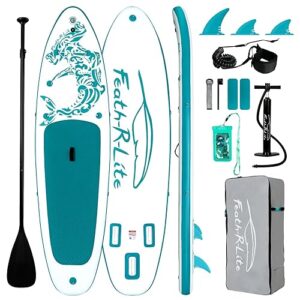 FEATH-R-LITE Inflatable Paddle Board Stand Up Paddleboards for Adults SUP with Premium Accessories Pump, Adjustable Paddle, Leash, Three Fins, Backpack