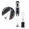 Gourmia GHB2360 12 Speed Illuminating Immersion Hand Blender with Turbo Mode - Comfortable Ergonomic Handle - Whisk Attachment Included - Integrated LED Spotlight - 300 Watt Motor - Black