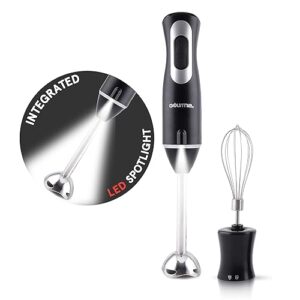 Gourmia GHB2360 12 Speed Illuminating Immersion Hand Blender with Turbo Mode - Comfortable Ergonomic Handle - Whisk Attachment Included - Integrated LED Spotlight - 300 Watt Motor - Black