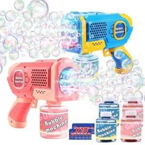 EagleStone 2 Pack Bubble Gun Machine for Kids, Automatic Light Up Bubble Blower with 4 Bottles 10 Bags Refill Solution, Bubble Guns Blaster for Toddlers, Outdoor Toys Gifts, Wedding Easter Party Favor