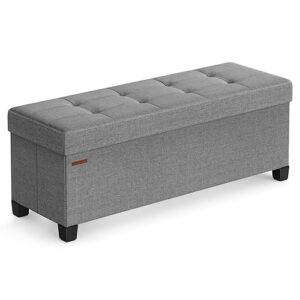 SONGMICS Storage Ottoman Bench, Foldable Foot Rest with Legs, 15 x 43 x 15.7 Inches, End of Bed Bench, Storage Chest, Load up to 660 lb, for Living Room, Bedroom, Entryway, Dove Gray ULSF018G02