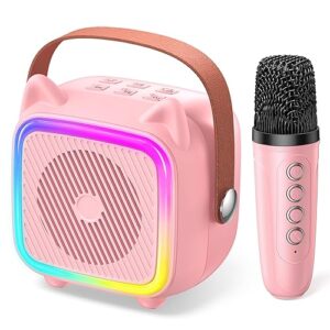 SXH Mini Karaoke Machine for Kids Portable Karaoke Machine with Bluetooth Wireless Microphones, Birthday Toys for Girls Ages 3, 4, 5, 6, 7, 8, 9,10,11,12+ Years Old(Pink 1 Mic)