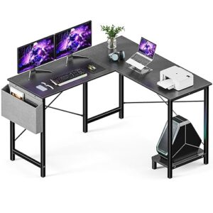 Sweetcrispy L Shaped Computer Desk - Corner Gaming PC Table with CPU Stand Side Bag for Home Office Dorm Sturdy Writing Workstation, 50-Inch, Black