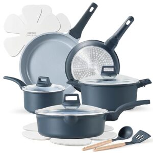 CAROTE 14 Pcs Ceramic Cookware Set, Pots and Pans Set Non Stick with Ceramic Coating, Induction Kitchen Sets