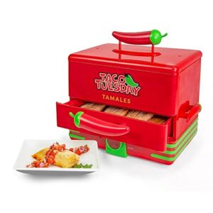 Nostalgia Taco Tuesday Tamales Steamer - Veggie, Pot Sticker, Hot Dog, Egg, & Hot Tamale 2 Tier Food Steamer – Red and Green