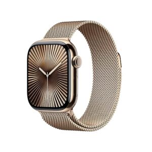 Apple Watch Series 10 [GPS + Cellular 42mm case] Smartwatch with Gold Titanium Case with Gold Milanese Loop. Fitness Tracker, ECG App, Always-On Retina Display, Carbon Neutral