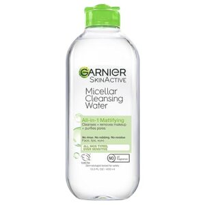 Garnier Micellar Water for Oily Skin, Facial Cleanser & Makeup Remover, Mattifying, For All Skin Types, Vegan, Cruelty Free, 13.5 Fl Oz (400mL), 1 Count