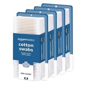 Amazon Basics Cotton Swabs for Personal Hygiene and Baby Care, 2000 Count, 4 Pack of 500 Count