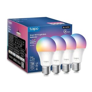 Tapo TP-Link Smart Light Bulbs, 1100 Lumens High Brightness (75W Equivalent), Matter-Certified, 16M Colors WiFi Light Bulb, Dimmable, Works w/Siri, Alexa & Google Home, A19 E26, L535E(4-Pack)