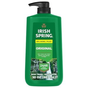 Irish Spring Original Moisturizing Body Wash for Men, 24-Hour Fresh, Face and Body Wash, Biodegradable Ingredients, Paraben Free, Cool Fresh Scent, 30 fl oz Pump Bottle