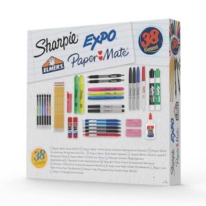 School Supplies Kit Highlighters Mechanical Pencils Glue Sticks Erasers Permanent Markers Gel Pens Pencils School Glue and more from Sharpie Elmer’s Paper Mate & Expo 38 pieces