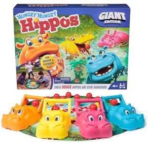 Spin Master Games, Hungry Hungry Hippos Giant Edition, Family Game for Indoor & Outdoor Play with Oversized Board, Preschool Activity, Screenless Activity for Kids, 2-4 Players, Ages 4 & Up