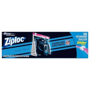 Ziploc Slider Storage Gallon Bag, Great for grab-and-go snacking, tailgating or homegating, 20 Count- NFL North Carolina Panthers