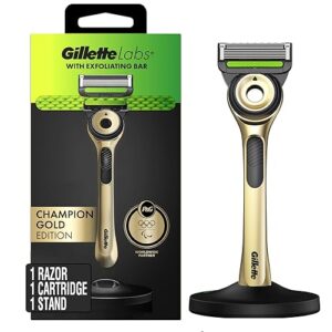 GilletteLabs with Exfoliating Bar Razor for Men, Champion Gold Edition - 1 Handle, 1 Razor Blade Refill, Includes Premium Magnetic Stand