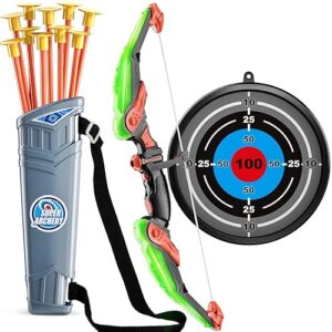 TEMI Bow and Arrow Set for Kids - Archery Toy Set - LED Light Up with Suction Cup Arrows, Target & Quiver, Indoor and Outdoor Toys for Children Boys Girls